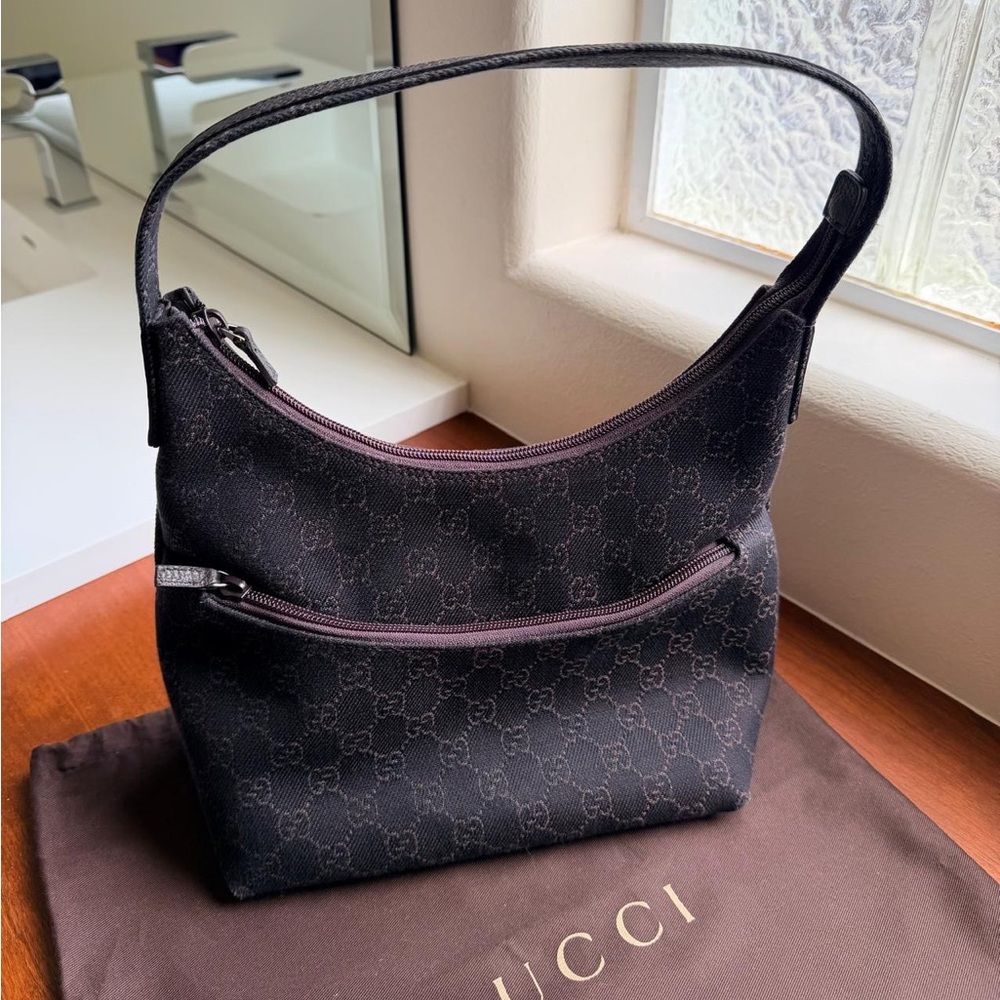 Gucci Brown and Black Monogram Shoulder Bag